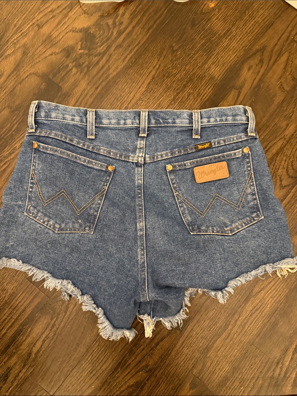 Wrangler Blue Denim Frayed High-Waist Cutoff Shorts